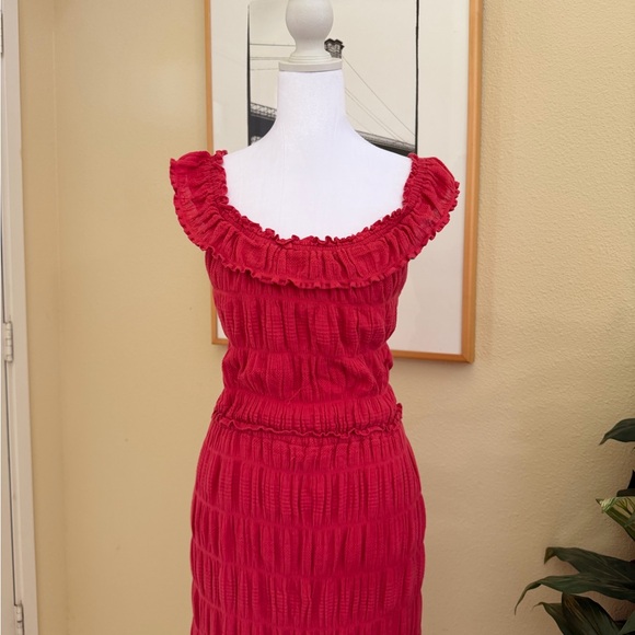 Max Studio Red Ruffled Smocked Maxi Dress Size Large - Picture 3 of 5